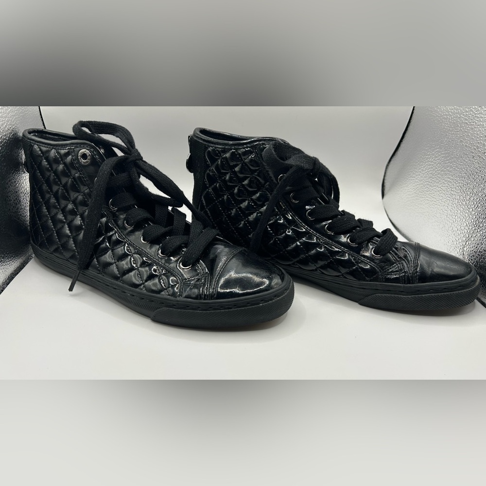 Geox Women's New Club Black Patent High Top Faux-Leather Fashion Sneaker Comfort